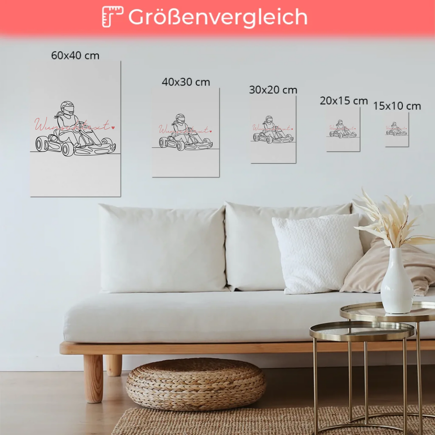 Lineart Fotoboard Magnetisch Personalisiert Kartrennen Geschenk Tochter & Schwester