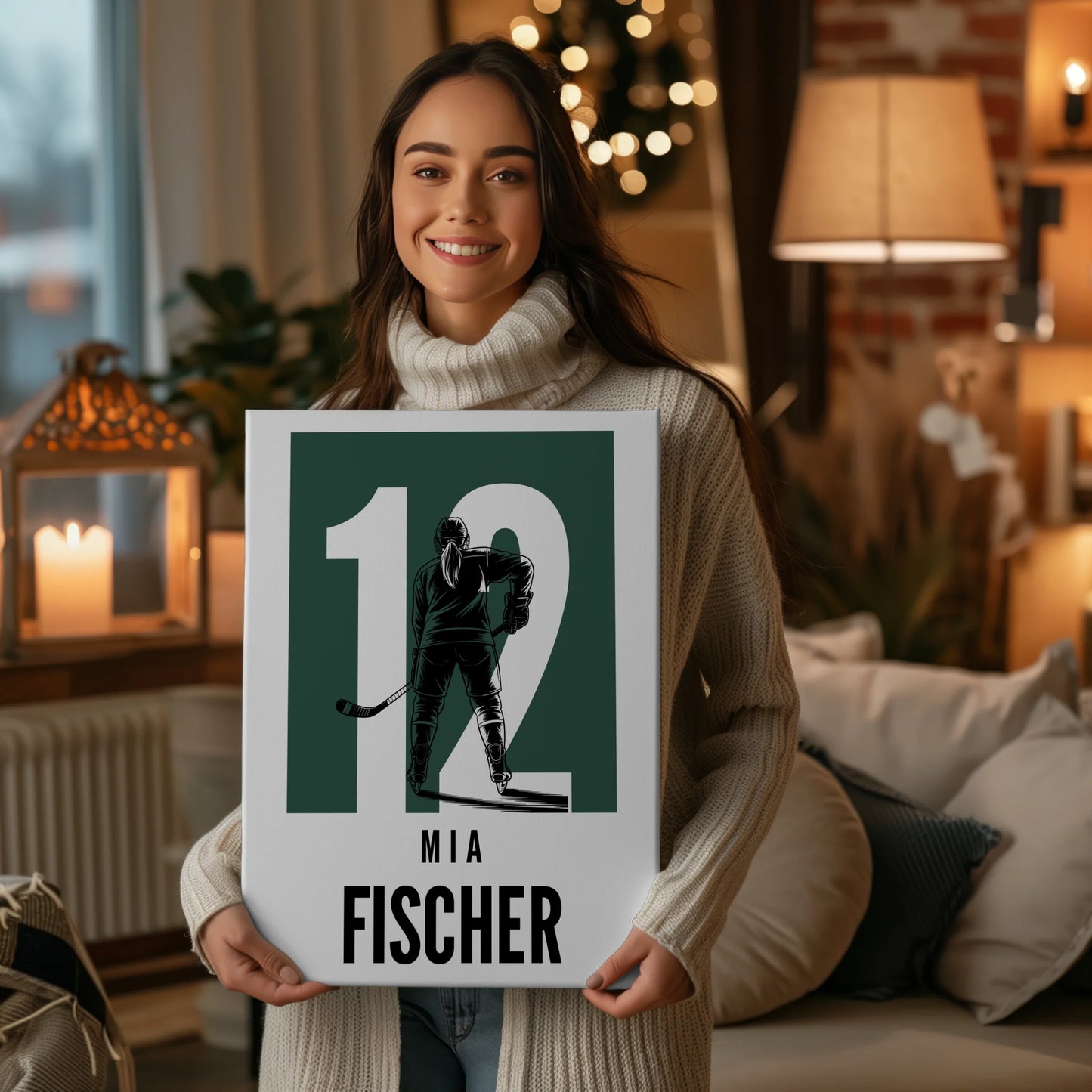 Personalisierte Leinwand Eishockey Eishockeyspielerin Geschenk für Tocher Freundin 2