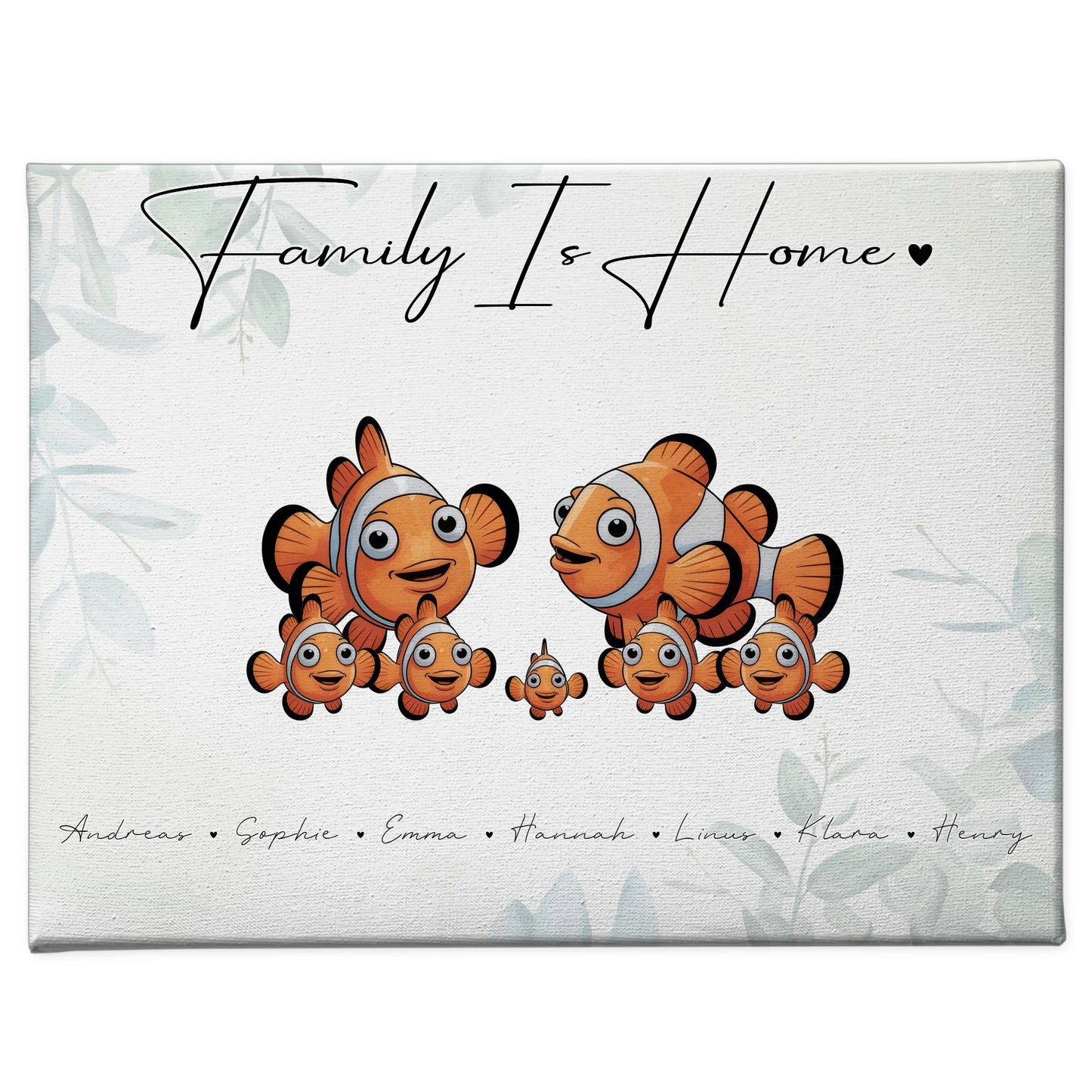 Leinwand Familie Namen Clownfisch Familienporträt Geschenk für Papa Mama Oma Opa 1