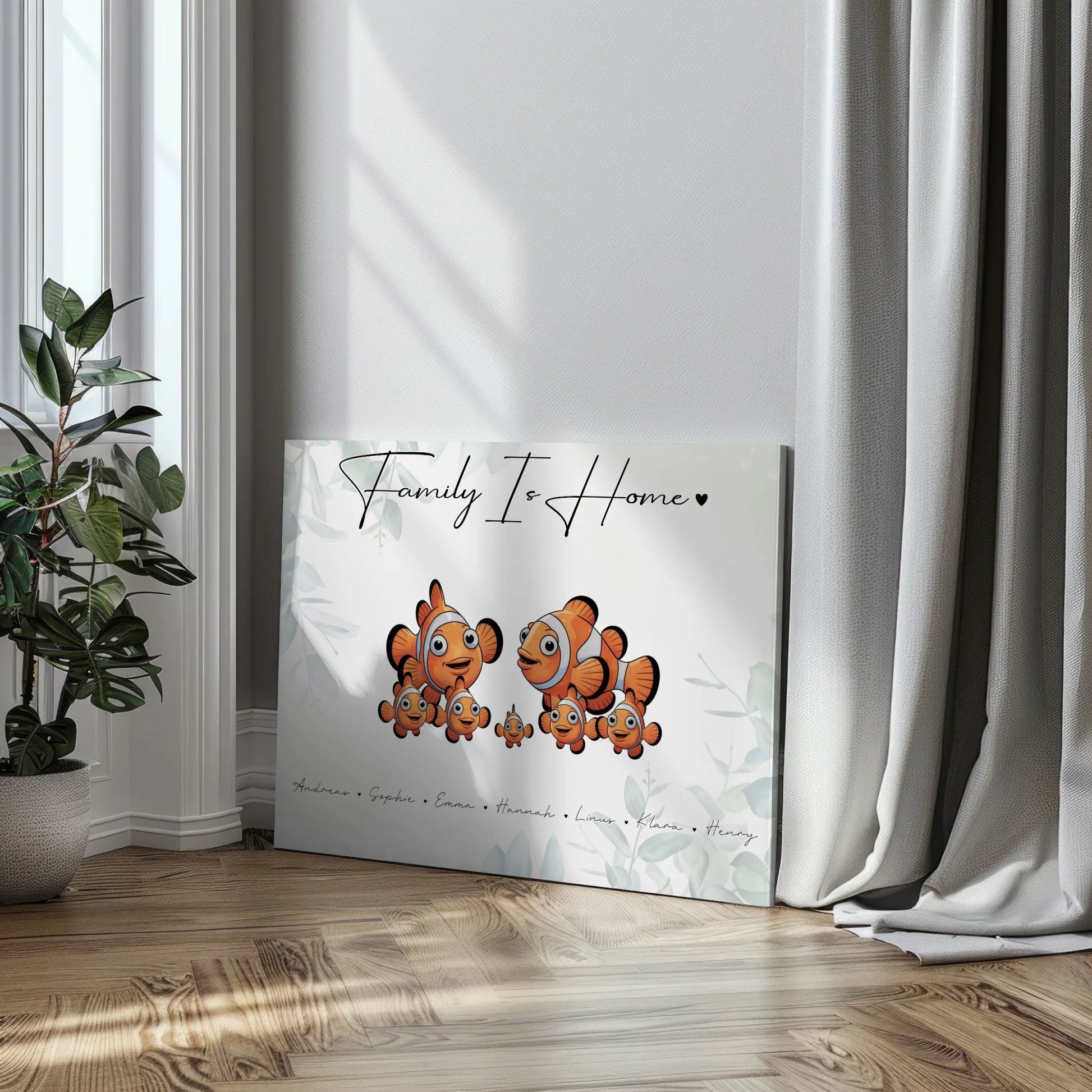 Leinwand Familie Namen Clownfisch Familienporträt Geschenk für Papa Mama Oma Opa 3