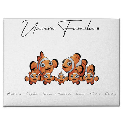 Leinwand Familie Namen Clownfisch Familienporträt Geschenk für Mama Papa Oma Opa 1