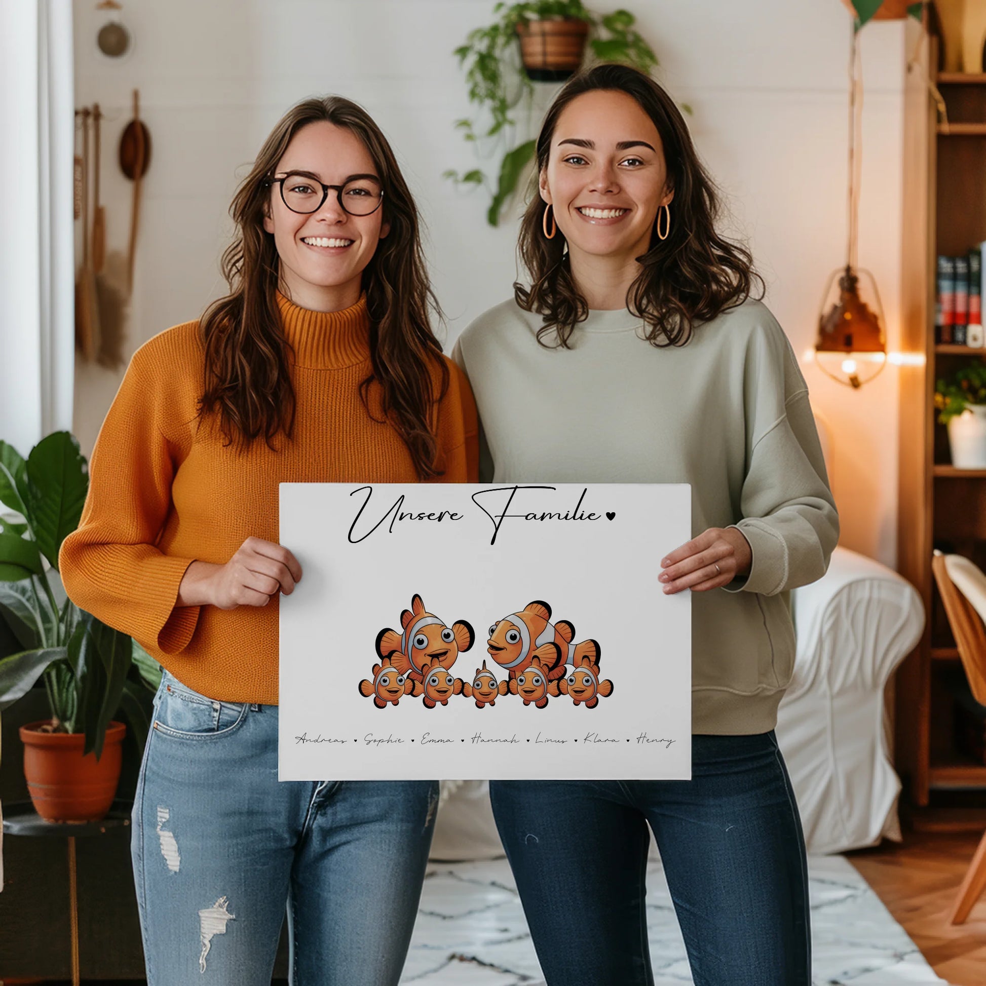 Leinwand Familie Namen Clownfisch Familienporträt Geschenk für Mama Papa Oma Opa 2
