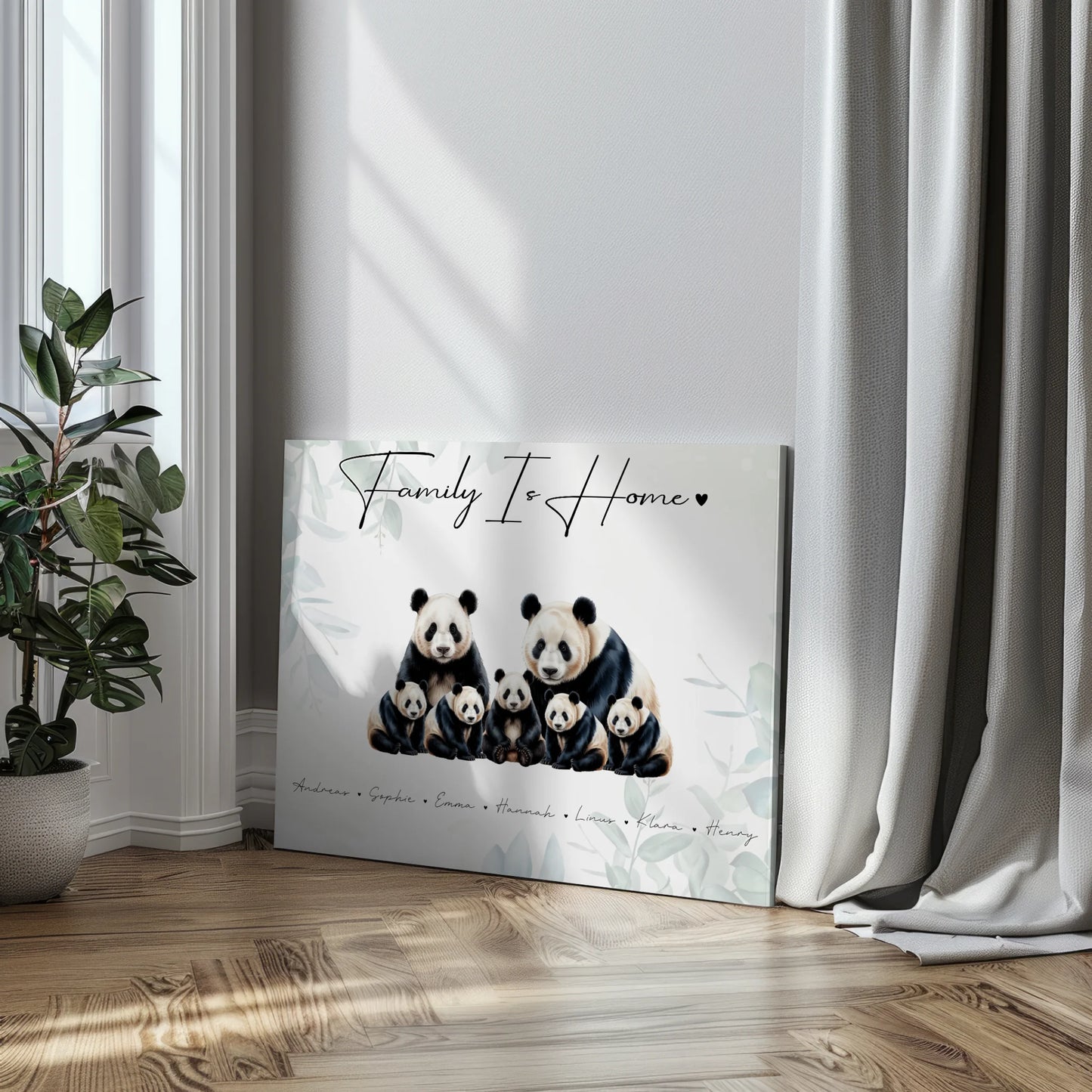 Leinwand Personalisiert Familie Panda Familienporträt Geschenk für Oma Opa Mama Papa 3