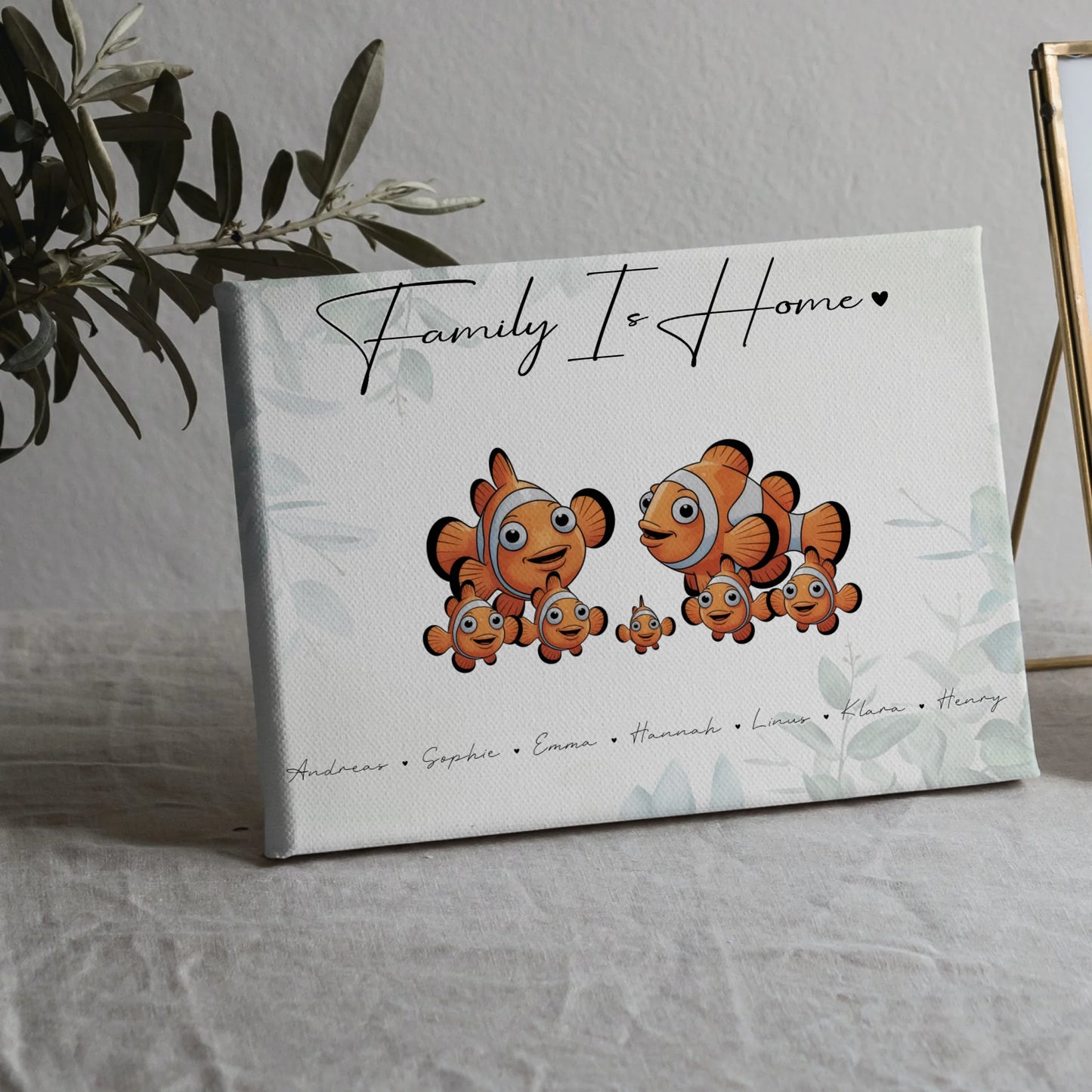 Leinwand Familie Namen Clownfisch Familienporträt Geschenk für Papa Mama Oma Opa 5