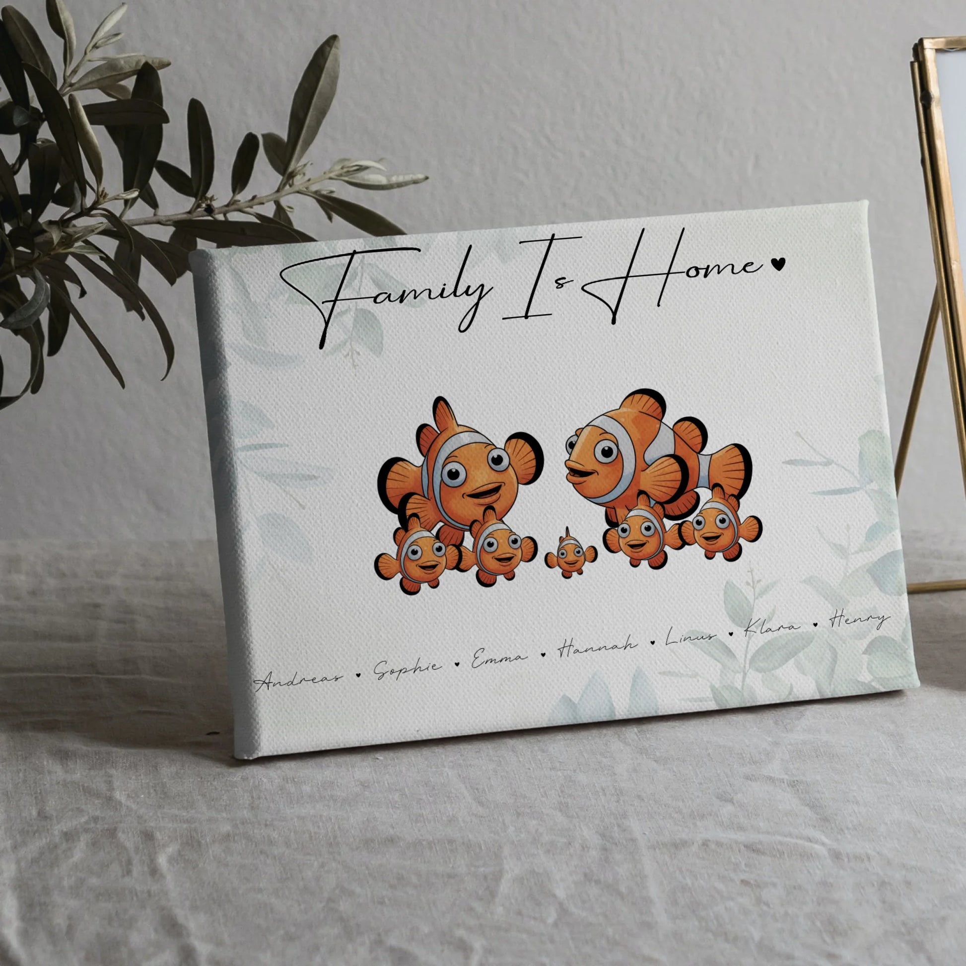 Leinwand Familie Namen Clownfisch Familienporträt Geschenk für Papa Mama Oma Opa 5