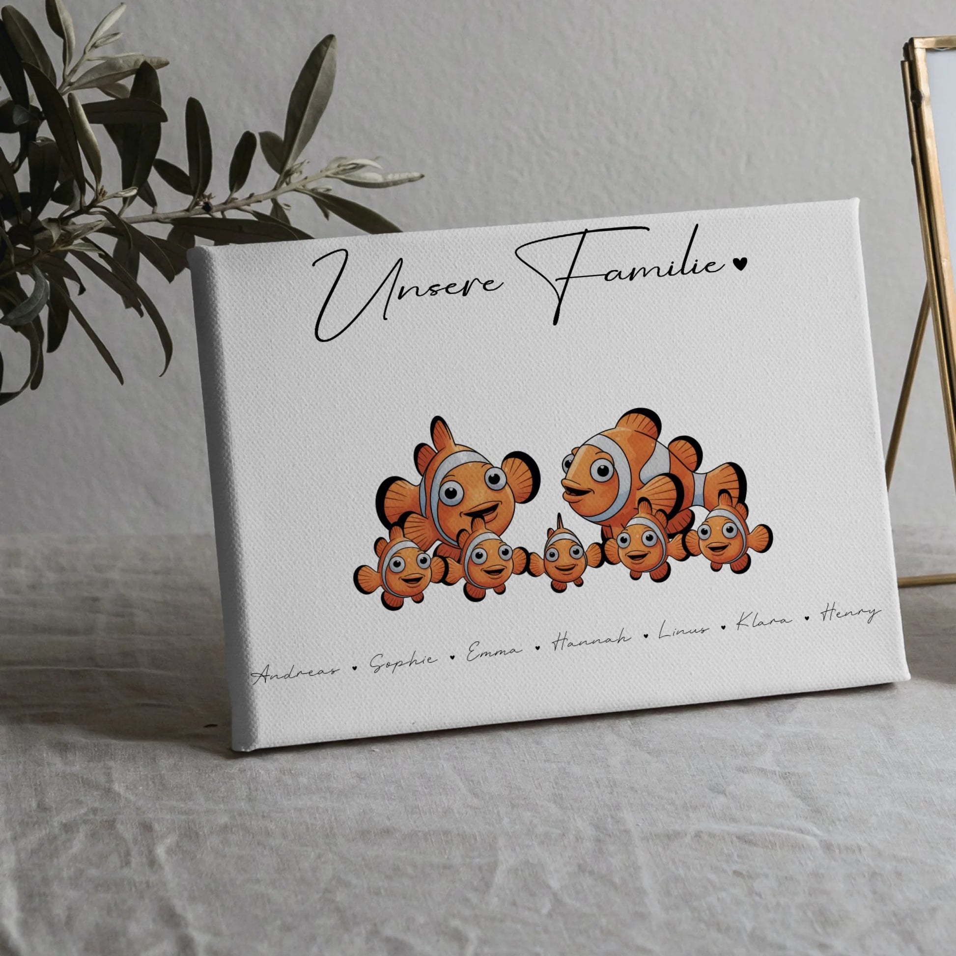 Leinwand Familie Namen Clownfisch Familienporträt Geschenk für Mama Papa Oma Opa 5