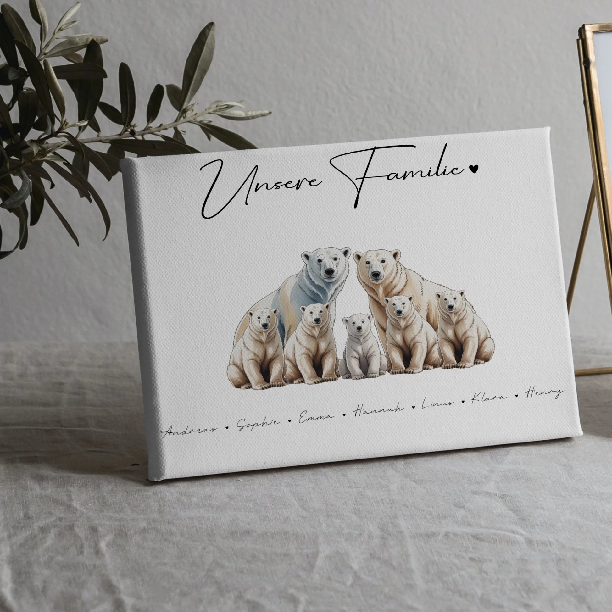 Leinwand Personalisiert Familie Eisbär Familienporträt Geschenk für Papa Mama Oma Opa 5