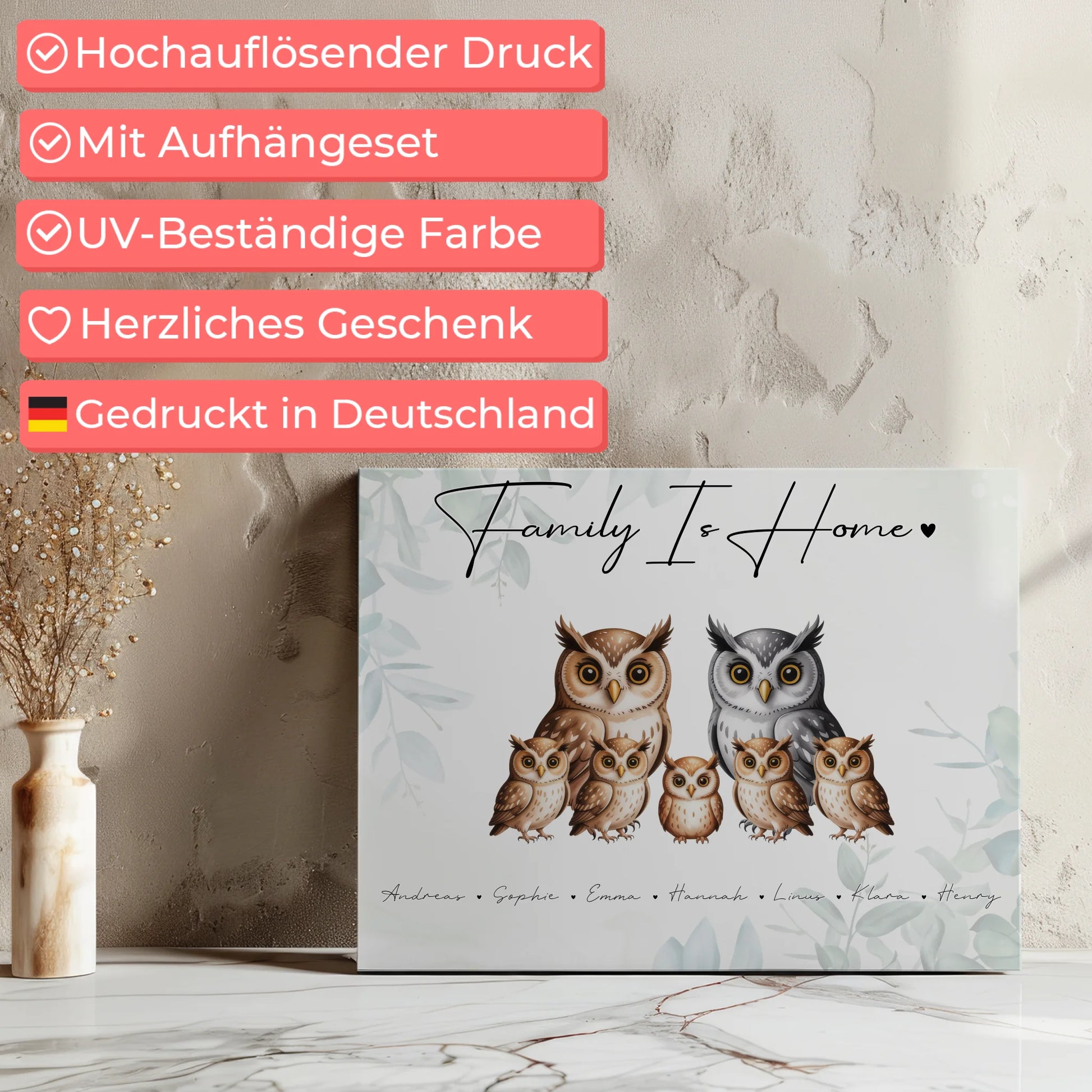 Personalisierte Leinwand Familie Eulen Familienporträt Geschenk für Papa Mama Oma Opa 7