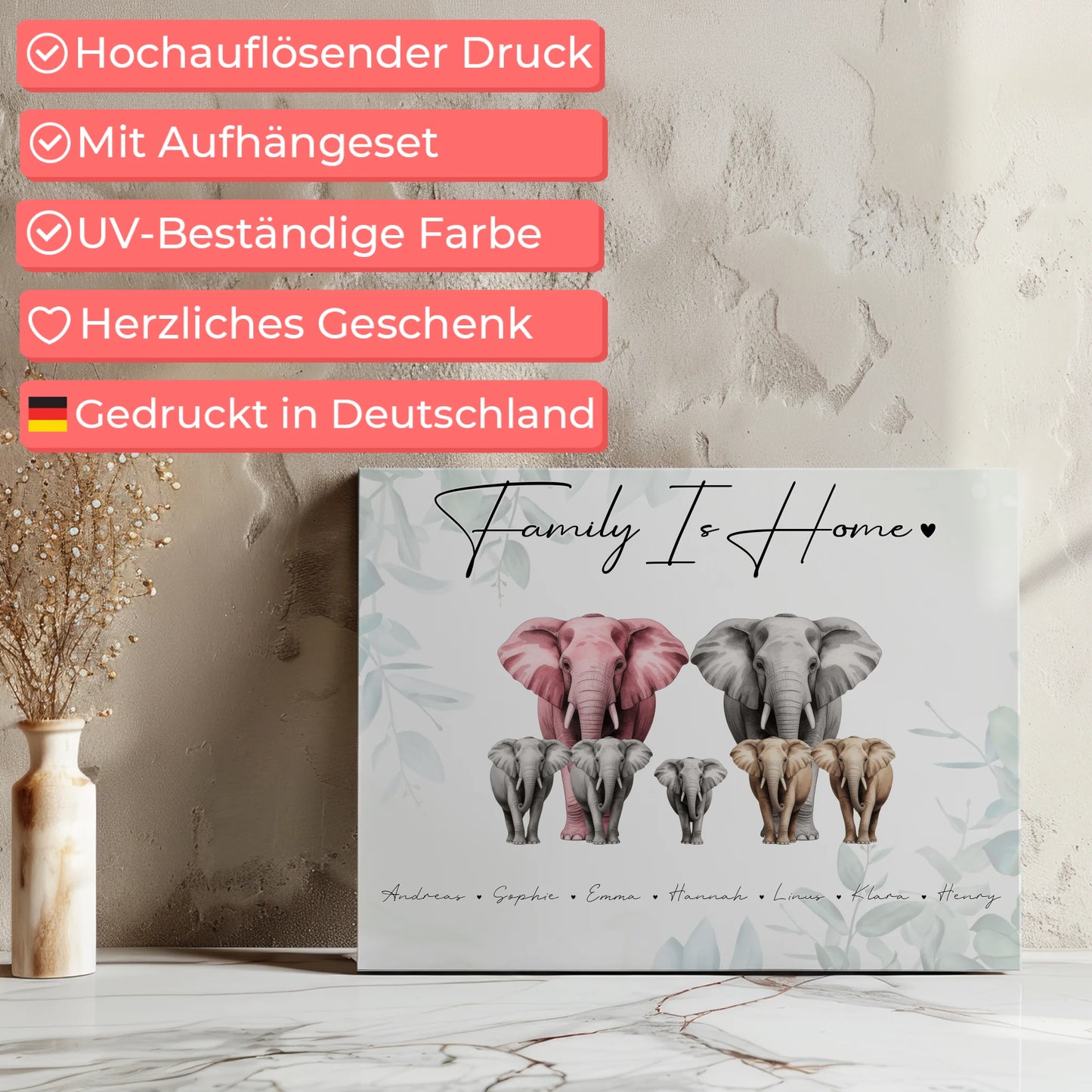 Leinwand Familie Spruch Elefanten Familienporträt Geschenk für Mama Papa Oma Opa 7