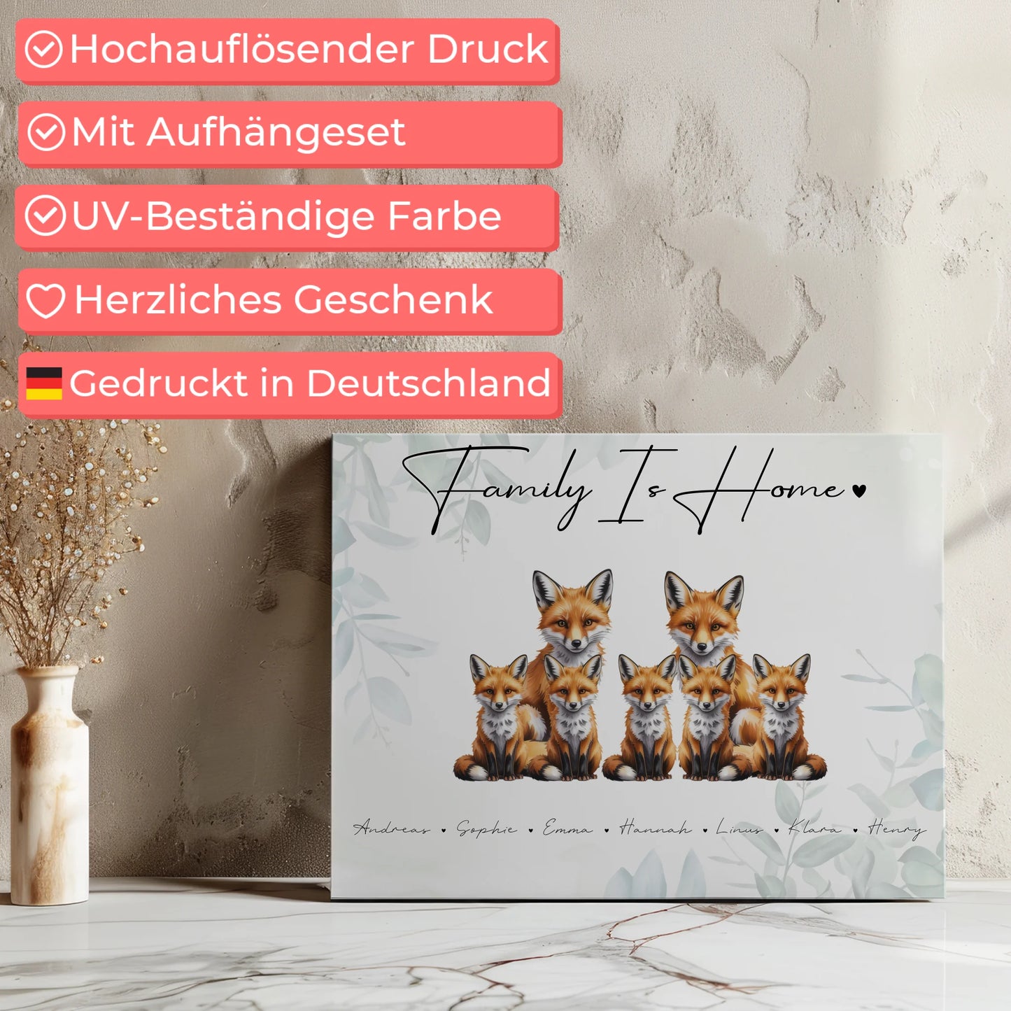 Leinwand Sprüche Familie Fuchs Familienporträt Geschenk für Oma Opa Mama Papa 7