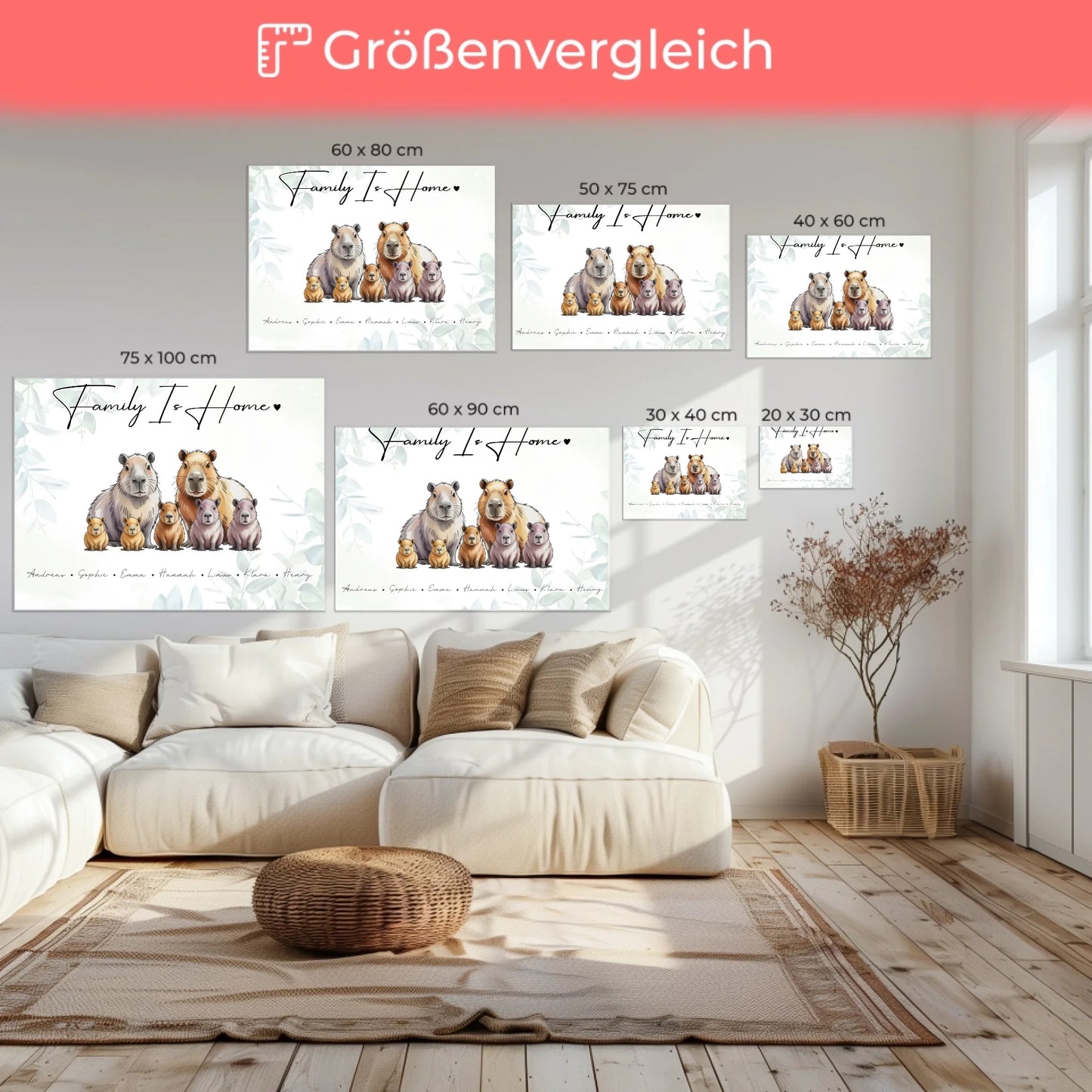 Familien Leinwand Personalisiert Capybara Familienporträt Geschenk für Mama Papa Oma Opa 6