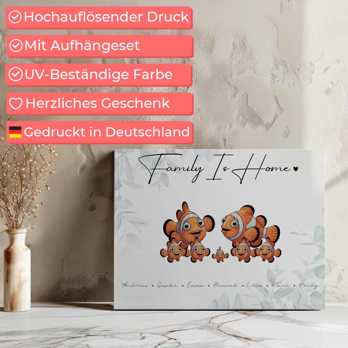 Leinwand Familie Namen Clownfisch Familienporträt Geschenk für Papa Mama Oma Opa 7