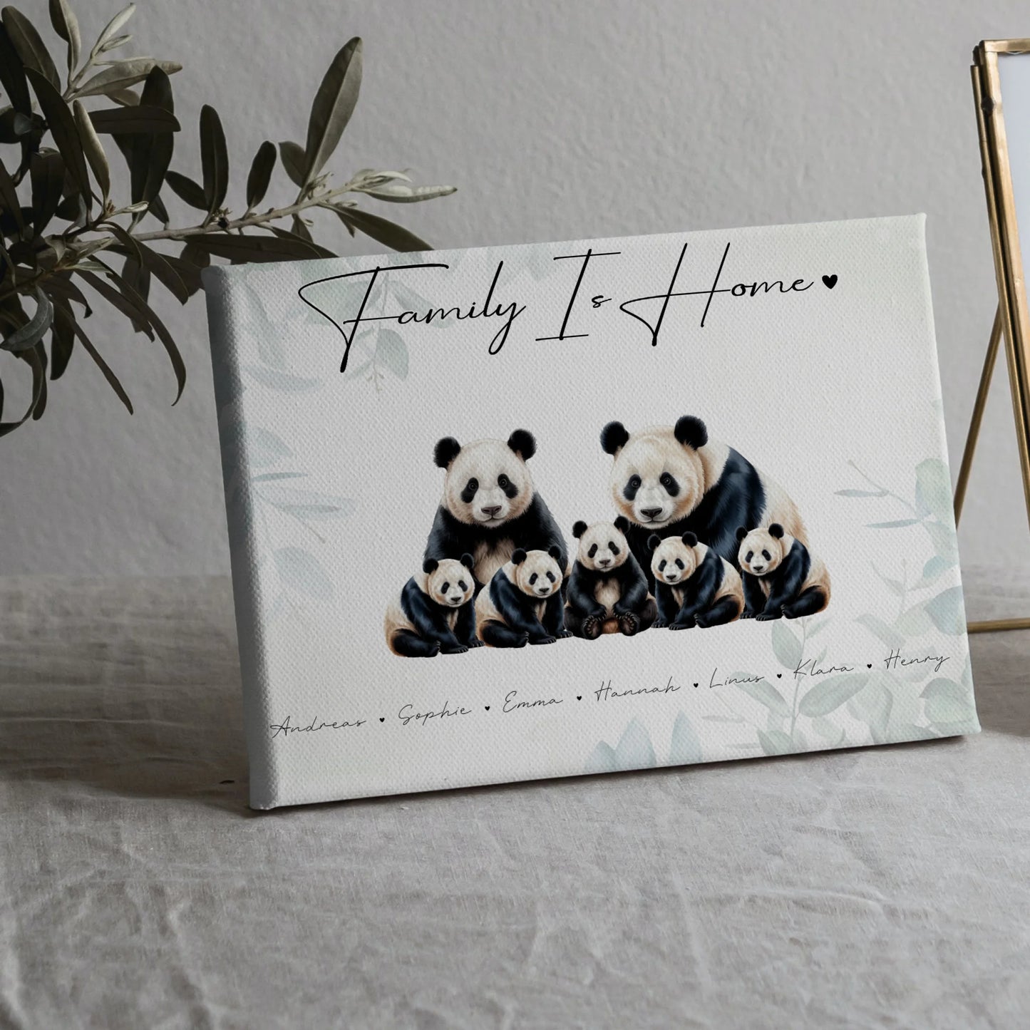 Leinwand Personalisiert Familie Panda Familienporträt Geschenk für Oma Opa Mama Papa 5