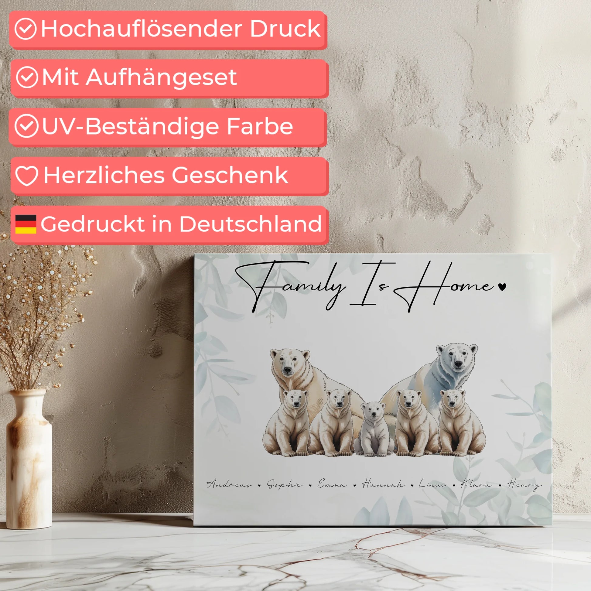 Familie Personalisierte Leinwand Eisbär Familienporträt Geschenk für Oma Opa Mama Papa 7