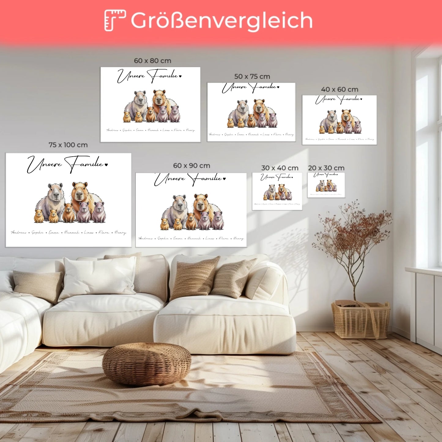 Familien Leinwand Mit Namen Capybara Familienporträt Geschenk für Oma Opa Mama Papa 6