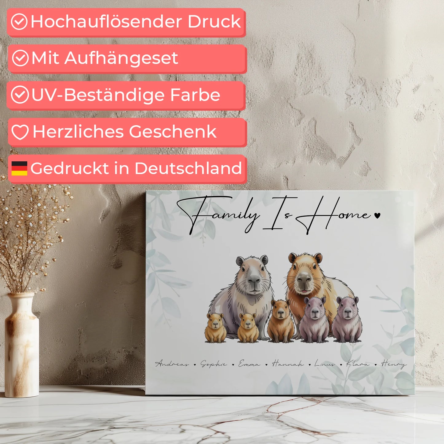 Familien Leinwand Personalisiert Capybara Familienporträt Geschenk für Mama Papa Oma Opa 7