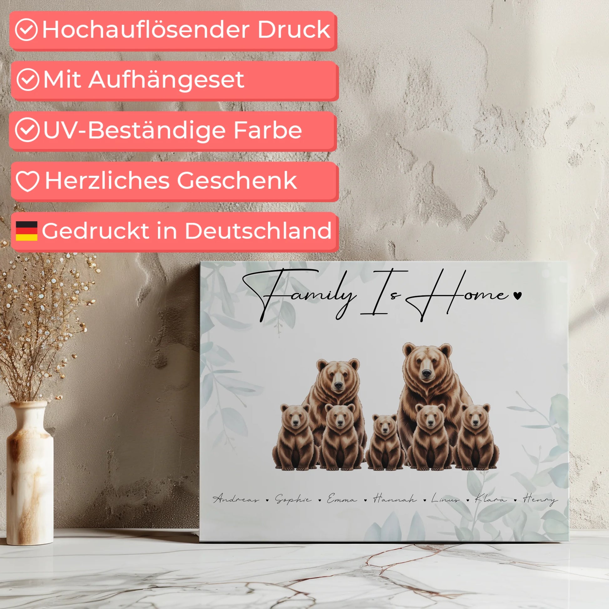 Leinwand Family Braunbären Familienporträt Geschenk für Papa Mama Oma Opa 7