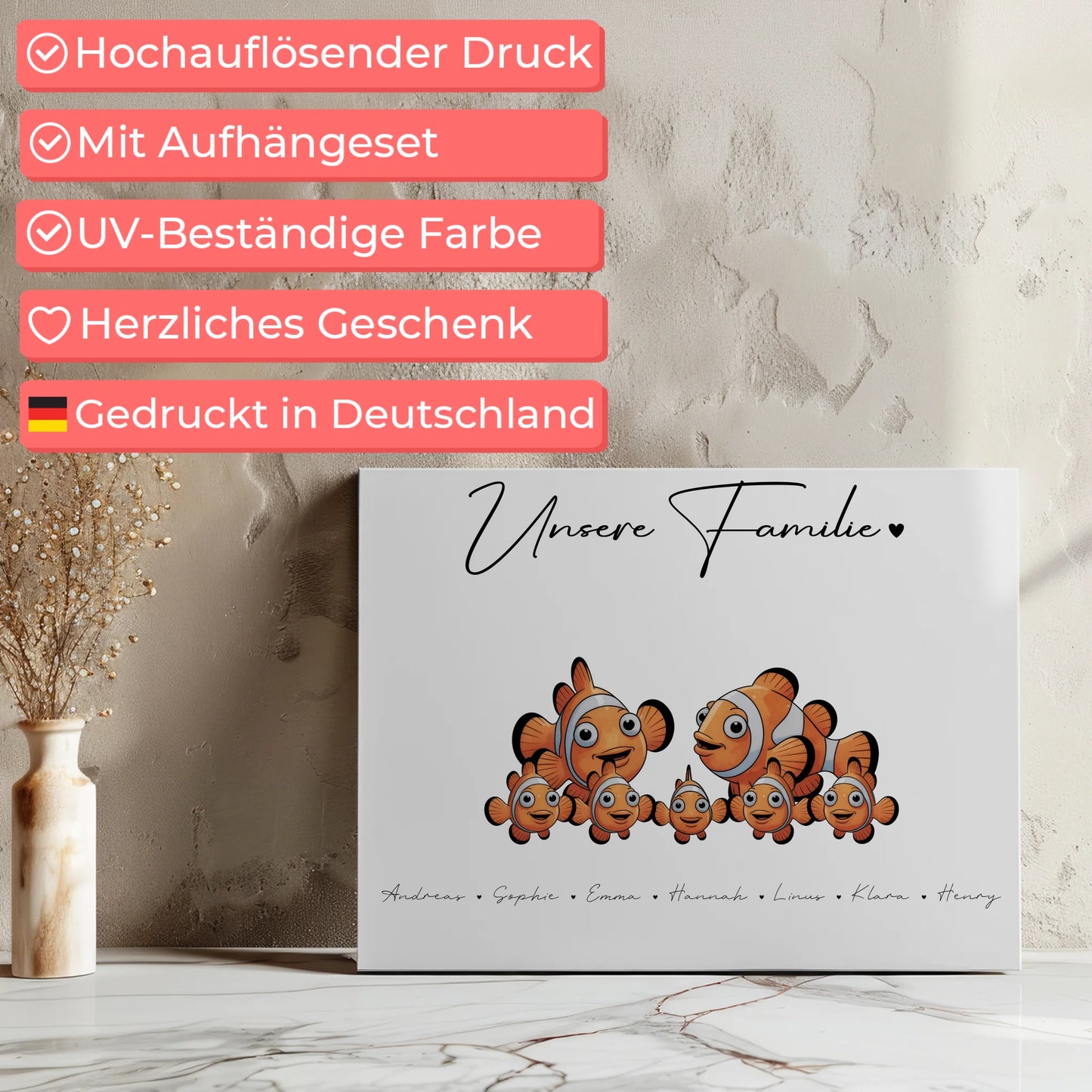 Leinwand Familie Namen Clownfisch Familienporträt Geschenk für Mama Papa Oma Opa 7