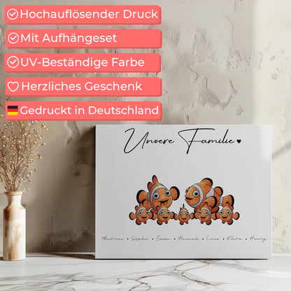 Leinwand Familie Namen Clownfisch Familienporträt Geschenk für Mama Papa Oma Opa 7