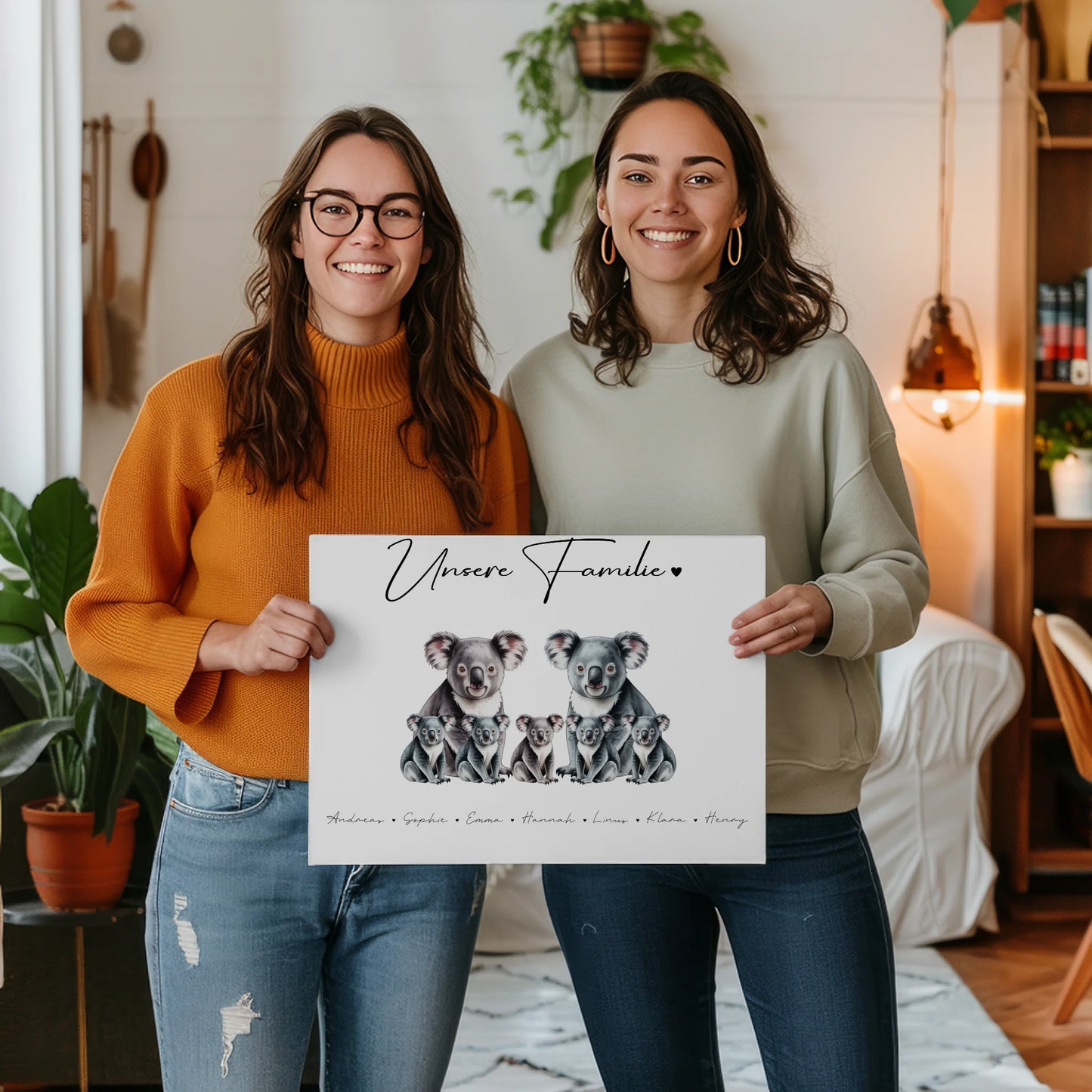 Personalisierte Leinwand Familie Koala Familienporträt Geschenk für Papa Mama Oma Opa 2