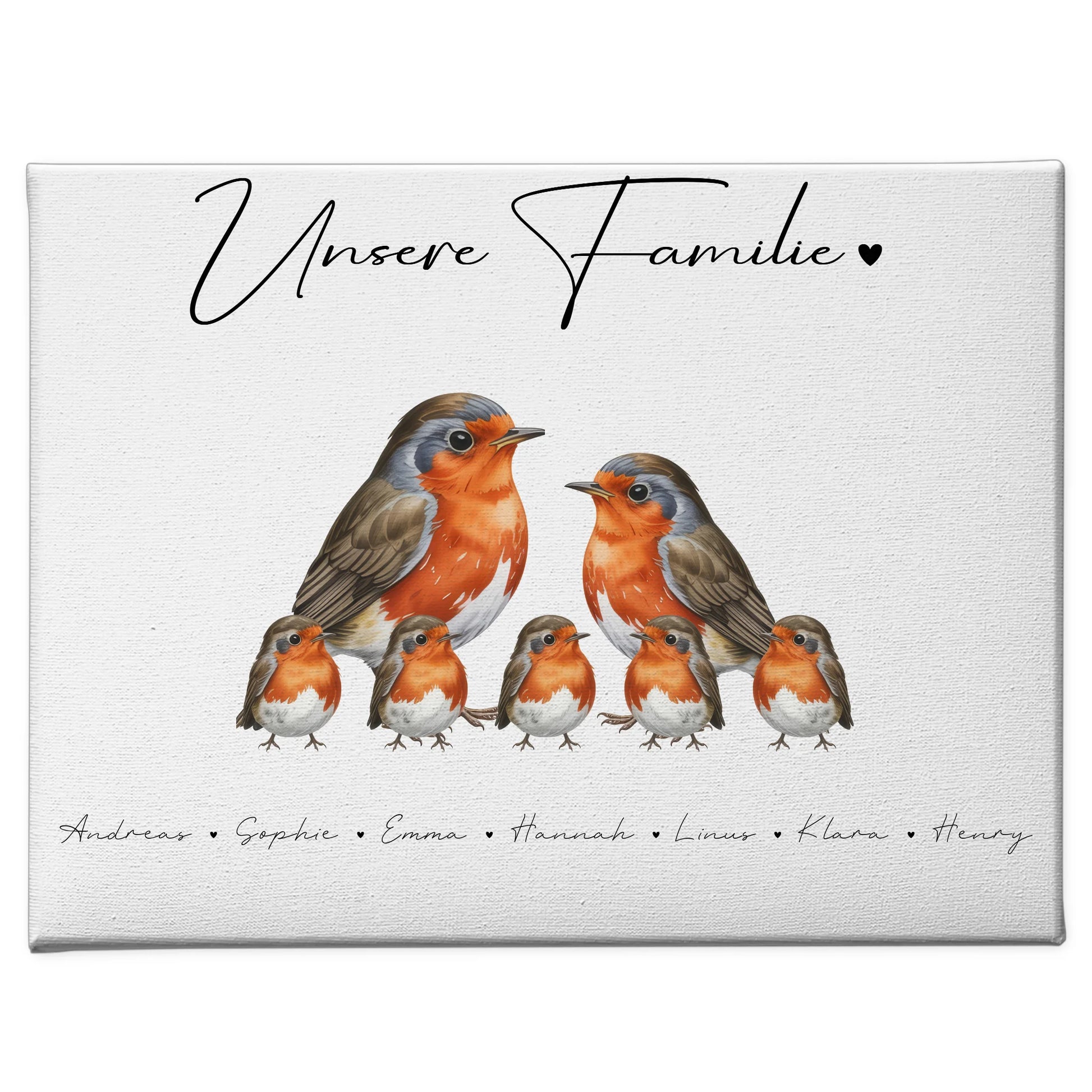 Leinwand Sprüche Familie Rotkehlchen Familienporträt Geschenk für Oma Opa Mama Papa 1