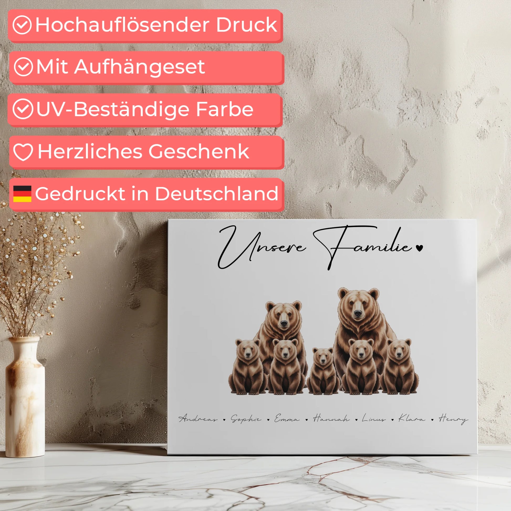 Familien Leinwand Braunbären Familienporträt Geschenk für Mama Papa Oma Opa 7