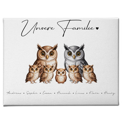 Leinwand Familie Eulen Familienporträt Geschenk für Mama Papa Oma Opa 1