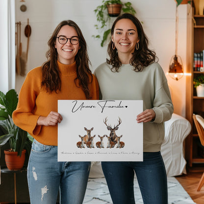 Leinwand Familienbild Personalisiert Mit Vorschau Reh Familienporträt Geschenk für Mama Papa Oma Opa 2