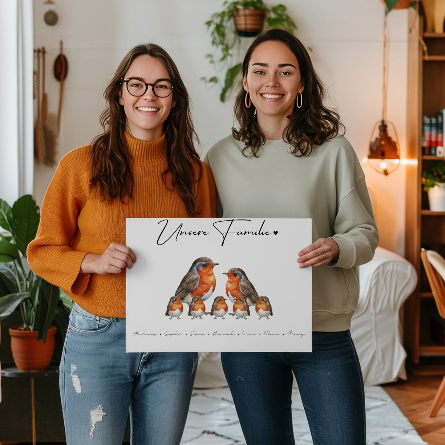 Leinwand Sprüche Familie Rotkehlchen Familienporträt Geschenk für Oma Opa Mama Papa 2