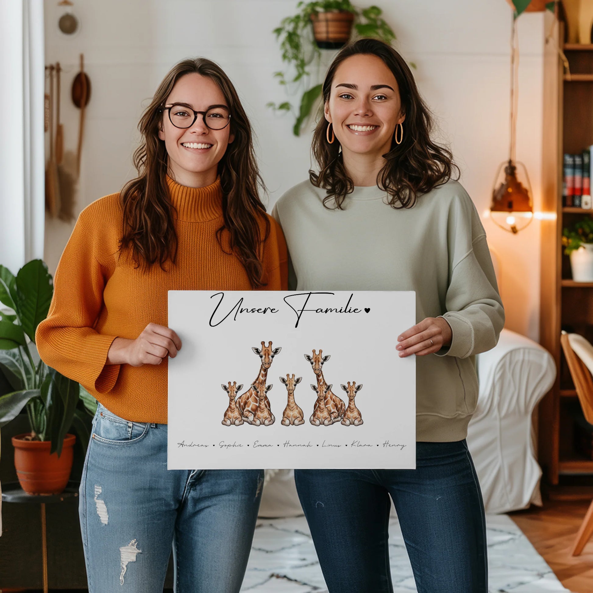 Familien Leinwand Personalisiert Giraffe Familienporträt Geschenk für Papa Mama Oma Opa 2