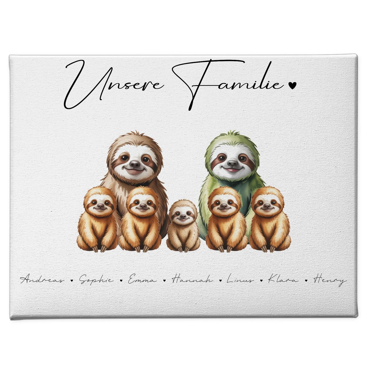 Leinwand Personalisiert Familie Faultier Familienporträt Geschenk für Oma Opa Mama Papa 1