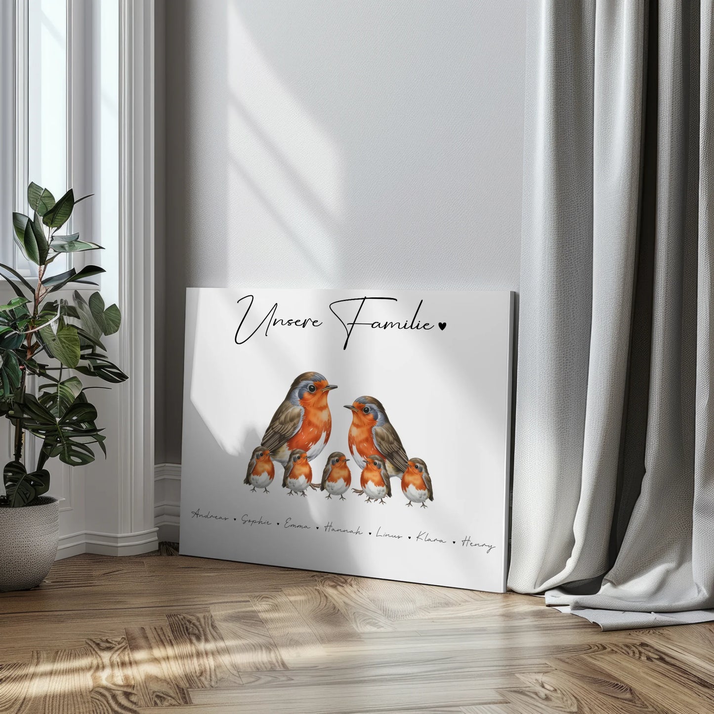 Leinwand Sprüche Familie Rotkehlchen Familienporträt Geschenk für Oma Opa Mama Papa 3