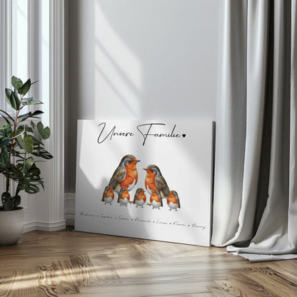 Leinwand Sprüche Familie Rotkehlchen Familienporträt Geschenk für Oma Opa Mama Papa 3