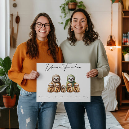 Leinwand Personalisiert Familie Faultier Familienporträt Geschenk für Oma Opa Mama Papa 2