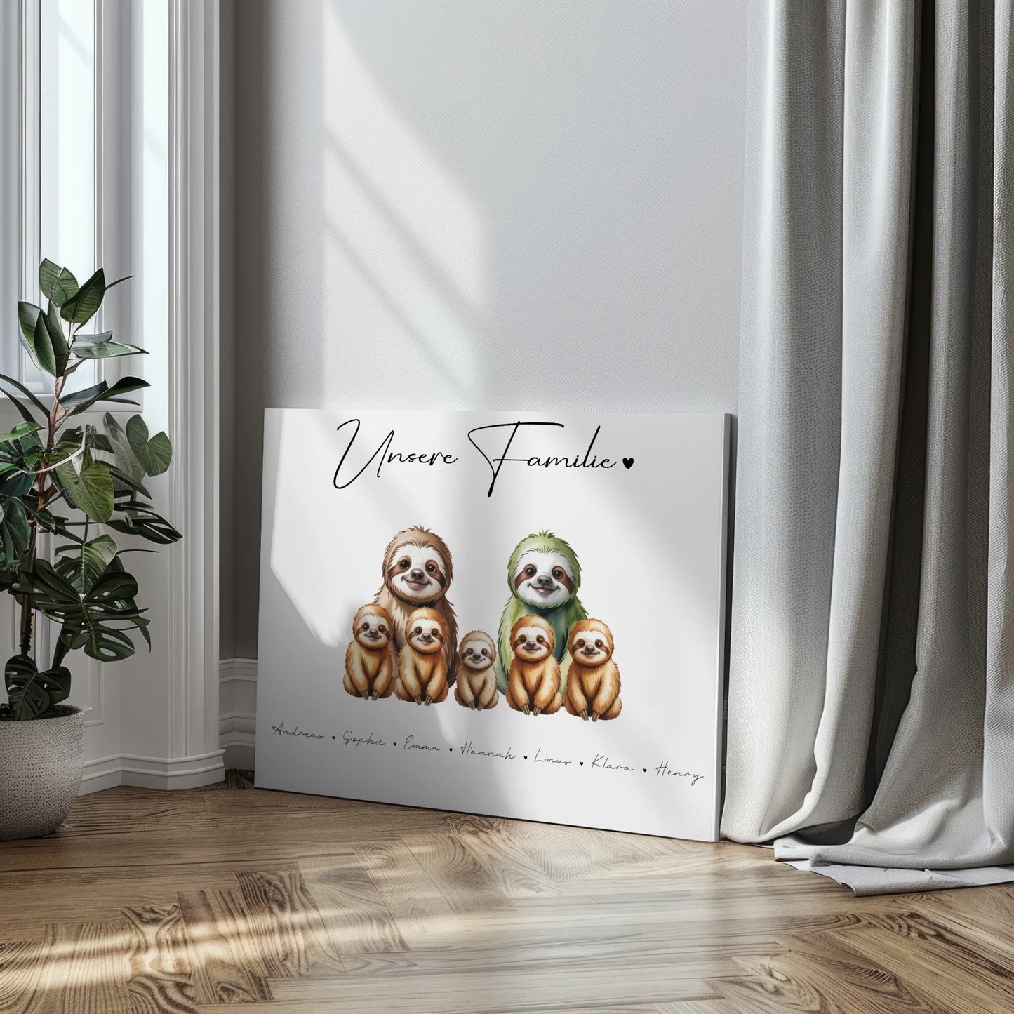 Leinwand Personalisiert Familie Faultier Familienporträt Geschenk für Oma Opa Mama Papa 3