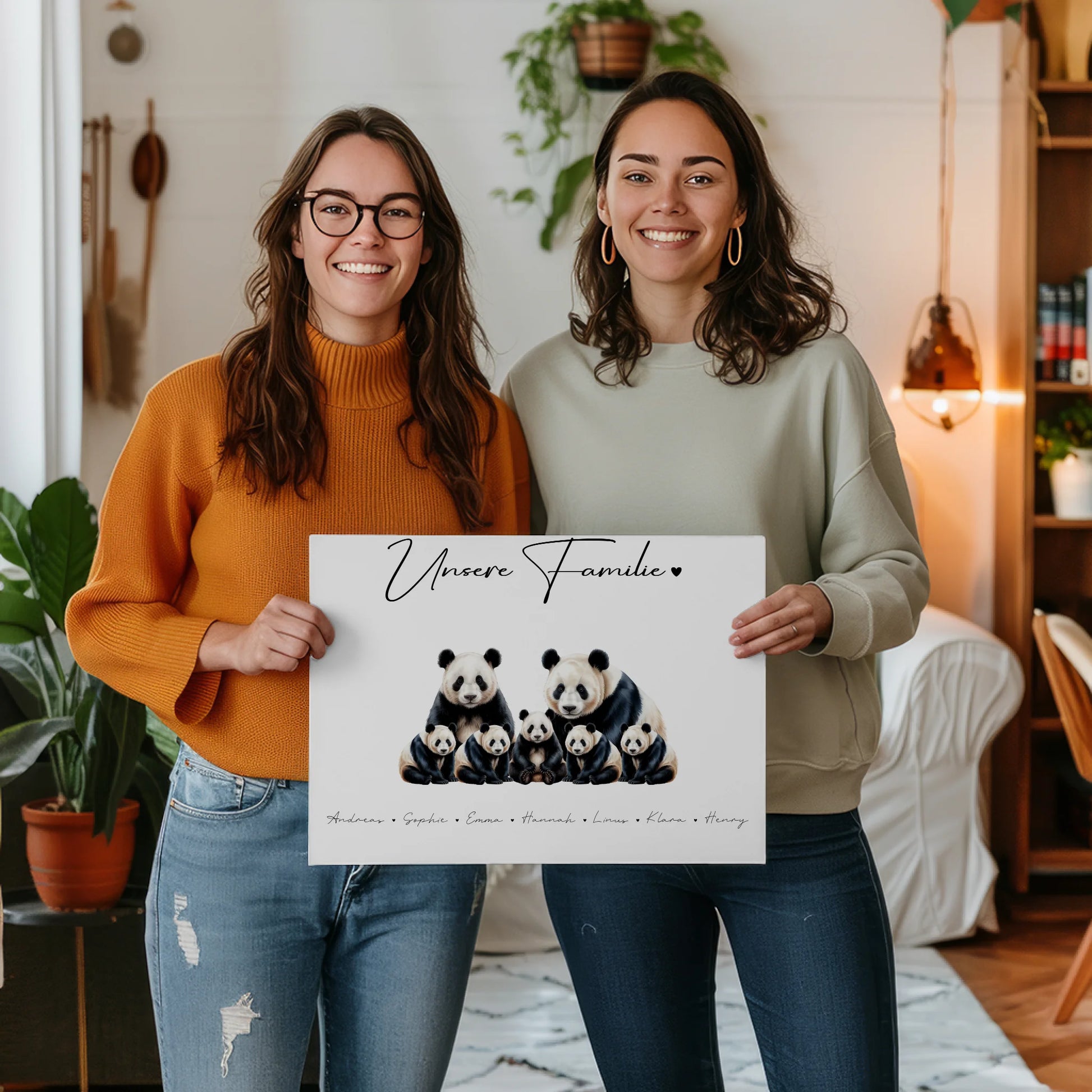 Leinwand Familie Panda Familienporträt Geschenk für Papa Mama Oma Opa 2