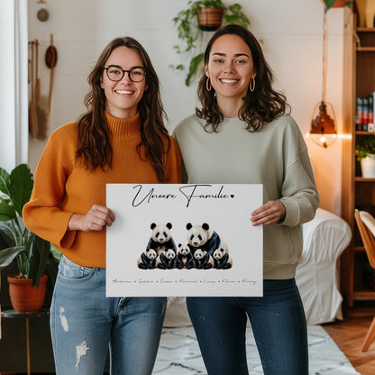 Leinwand Familie Panda Familienporträt Geschenk für Papa Mama Oma Opa 2