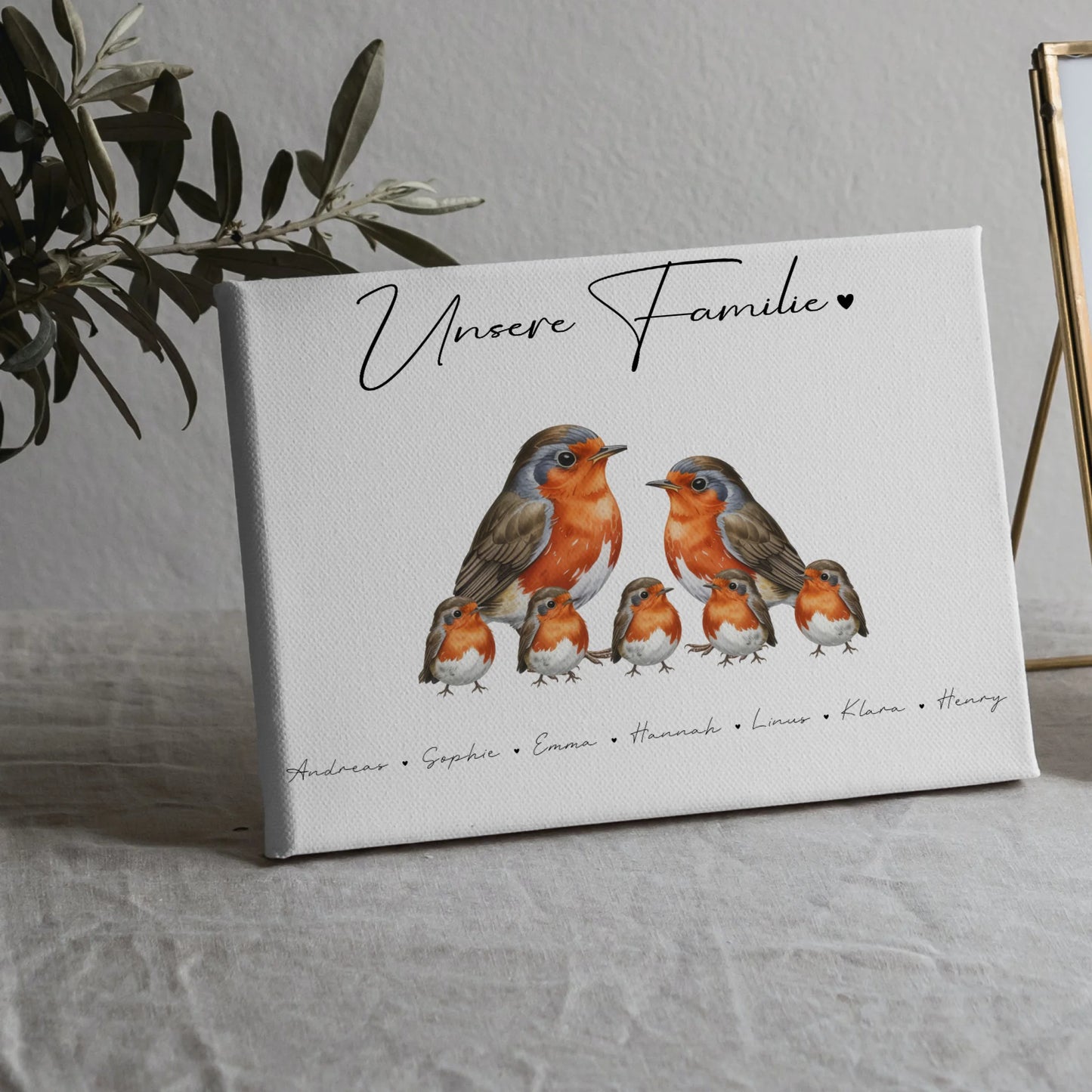 Leinwand Sprüche Familie Rotkehlchen Familienporträt Geschenk für Oma Opa Mama Papa 5