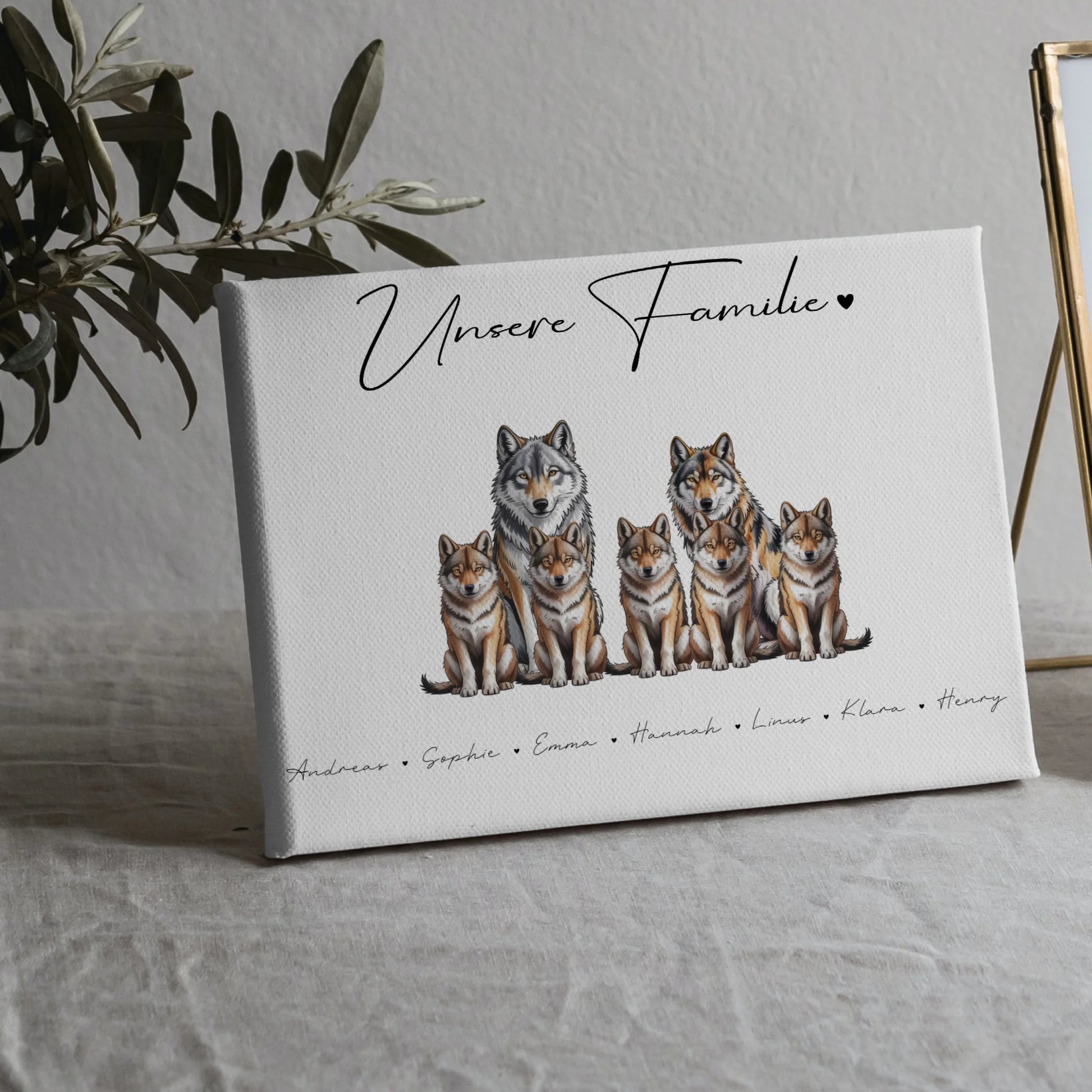 Familien Leinwand Mit Namen Wolf Familienporträt Geschenk für Mama Papa Oma Opa 5