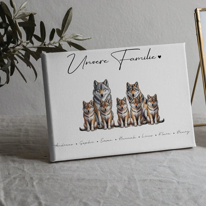 Familien Leinwand Mit Namen Wolf Familienporträt Geschenk für Mama Papa Oma Opa 5