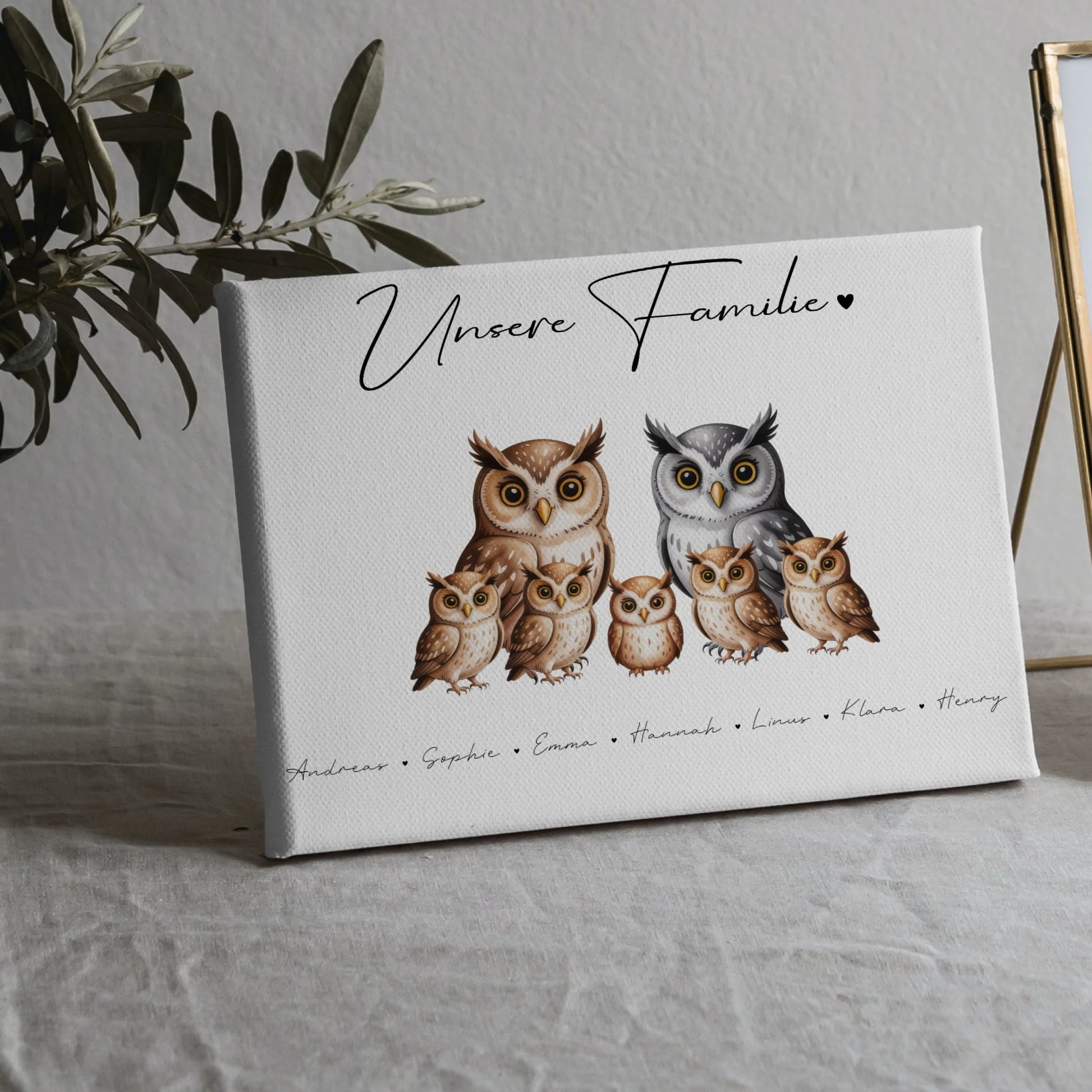 Leinwand Familie Eulen Familienporträt Geschenk für Mama Papa Oma Opa 5
