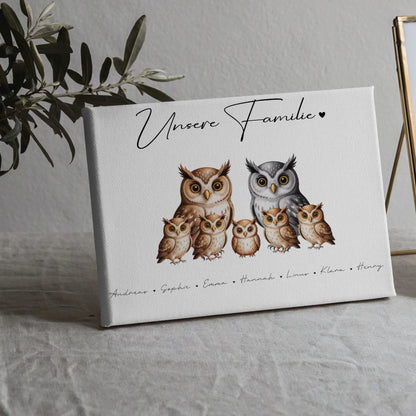 Leinwand Familie Eulen Familienporträt Geschenk für Mama Papa Oma Opa 5