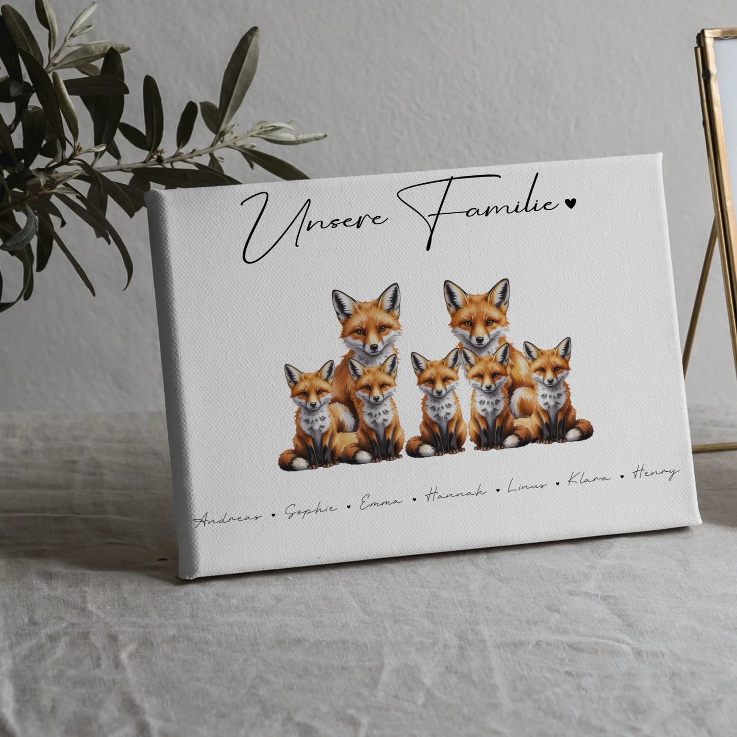Leinwand Personalisiert Familie Fuchs Familienporträt Geschenk für Papa Mama Oma Opa 5