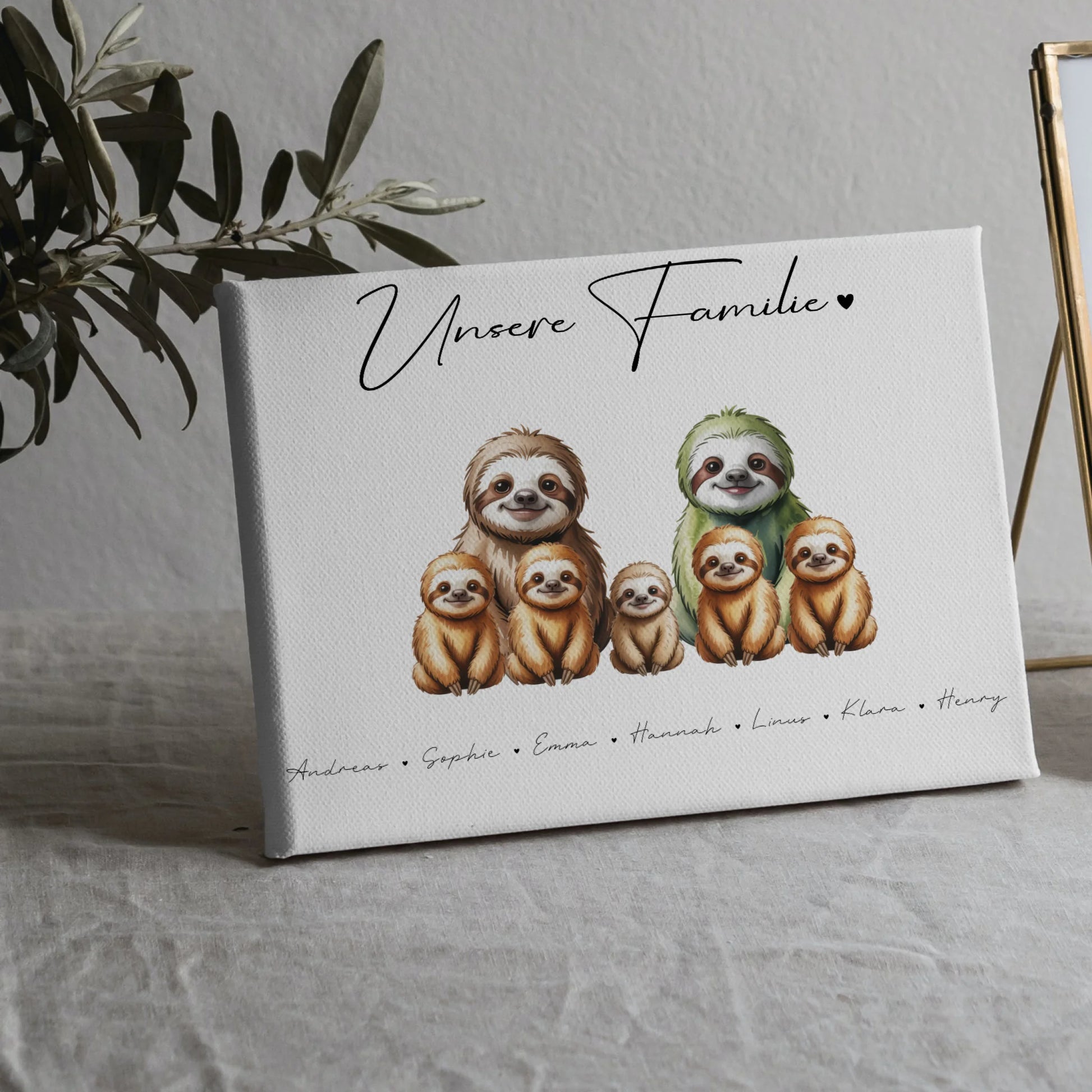 Leinwand Personalisiert Familie Faultier Familienporträt Geschenk für Oma Opa Mama Papa 5