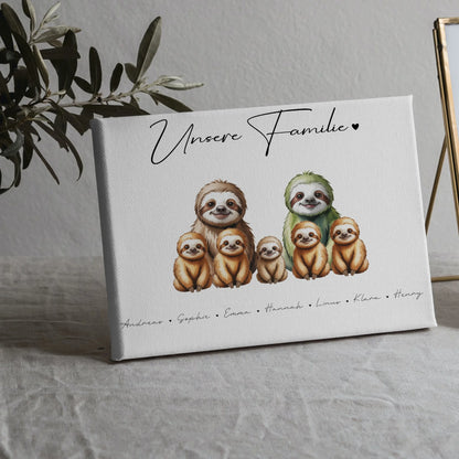 Leinwand Personalisiert Familie Faultier Familienporträt Geschenk für Oma Opa Mama Papa 5