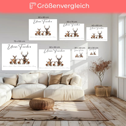 Leinwand Familienbild Personalisiert Mit Vorschau Reh Familienporträt Geschenk für Mama Papa Oma Opa 6