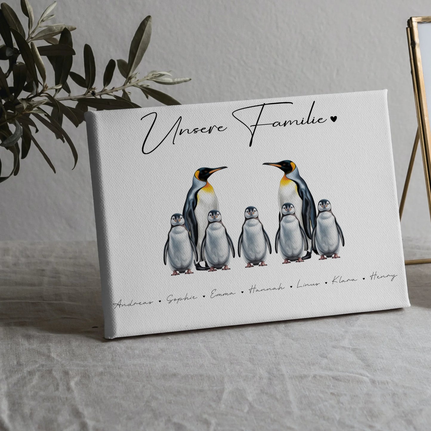 Familien Leinwand Pinguin Familienporträt Geschenk für Oma Opa Mama Papa 5