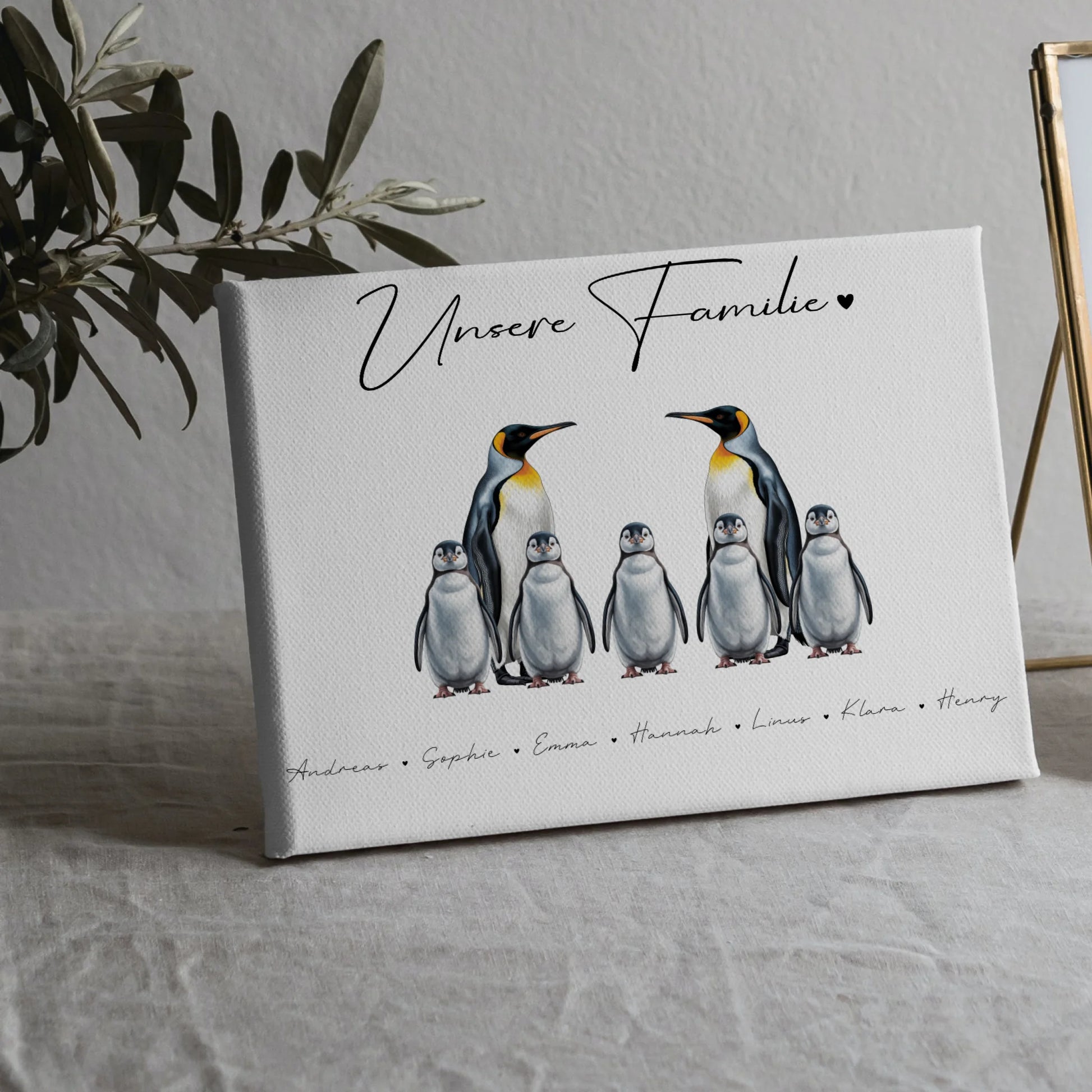 Familien Leinwand Pinguin Familienporträt Geschenk für Oma Opa Mama Papa 5