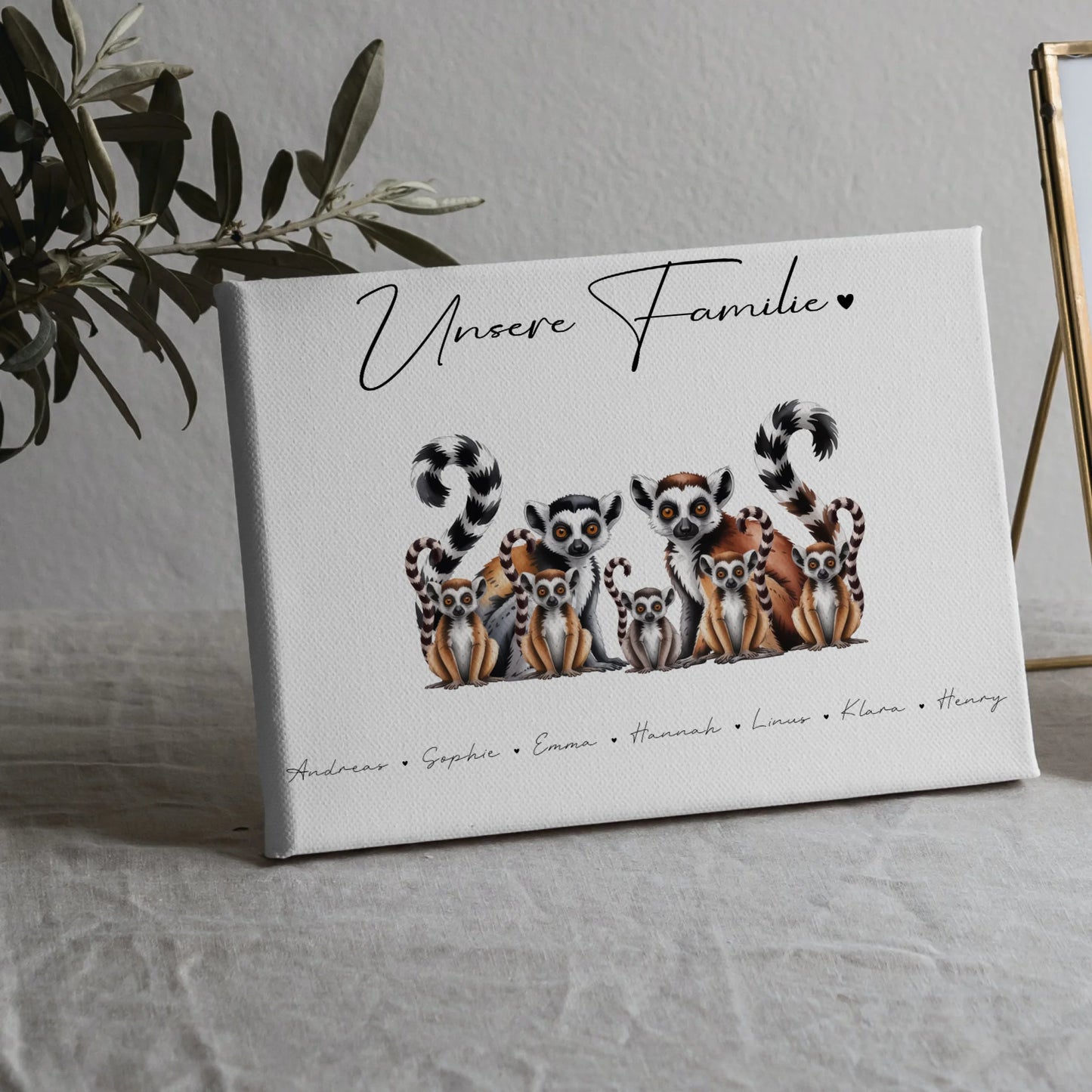 Familie Personalisierte Leinwand Lemur Familienporträt Geschenk für Mama Papa Oma Opa 5