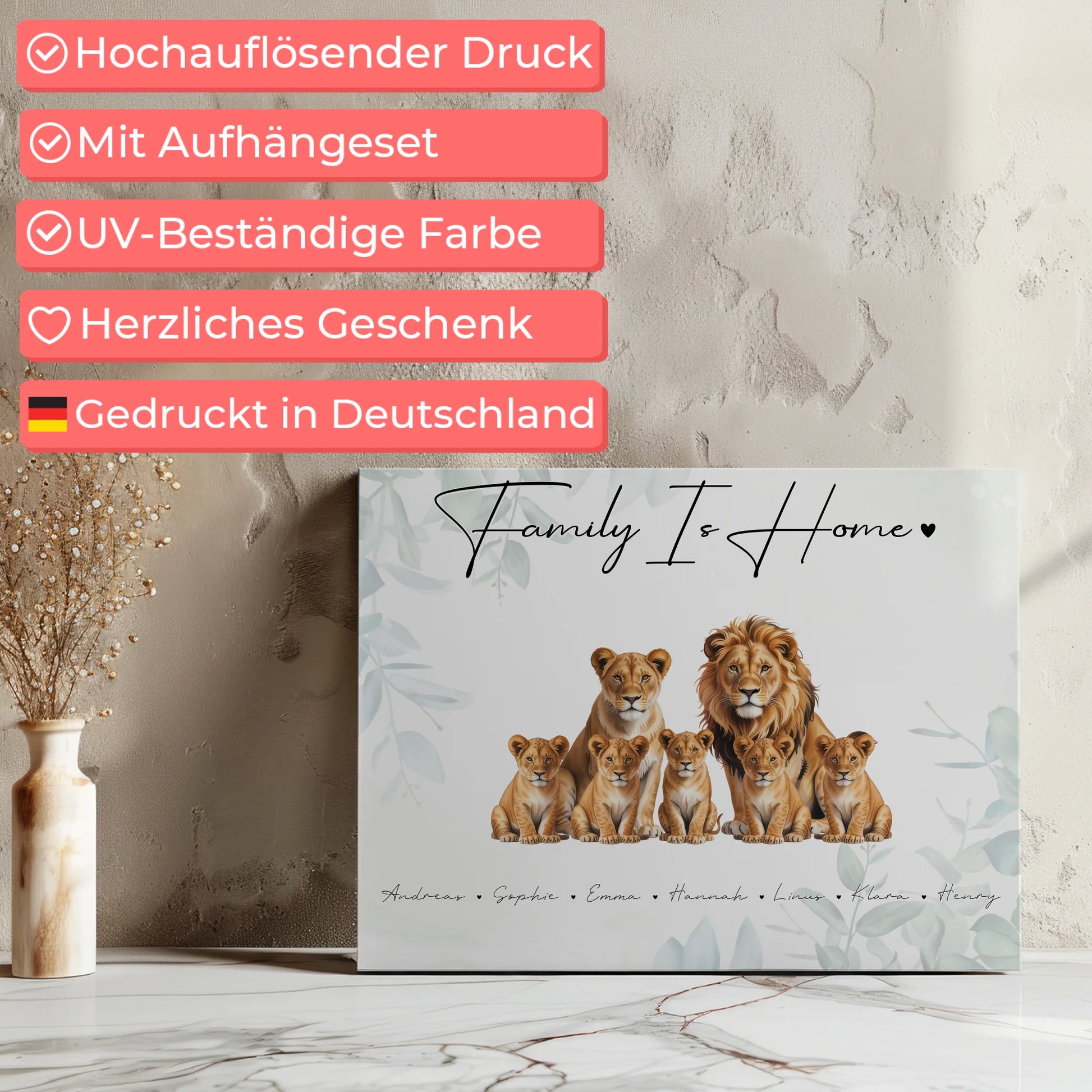 Leinwand Sprüche Familie Löwen Familienporträt Geschenk für Mama Papa Oma Opa 7